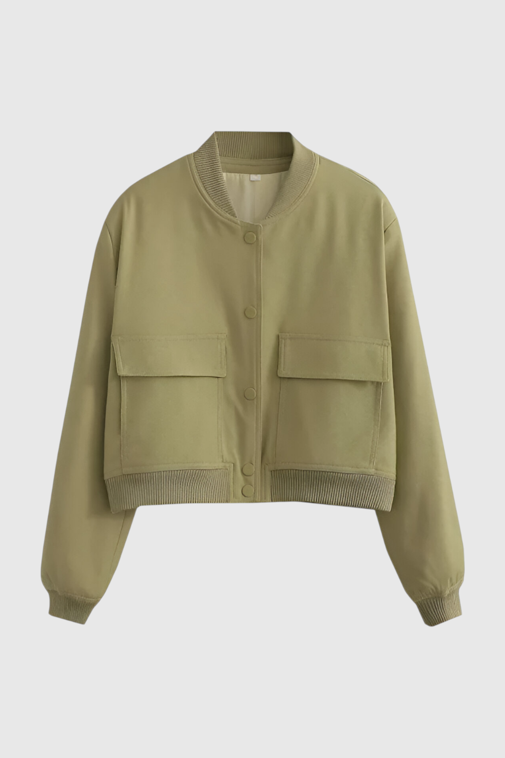 Olive green Victoria bomber jacket by Lumina Wear featuring a timeless design and stylish fit, shown on a model.