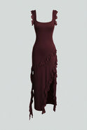Brown Victoria maxi dress by Lumina Wear featuring an elegant open-back design and a flattering silhouette.