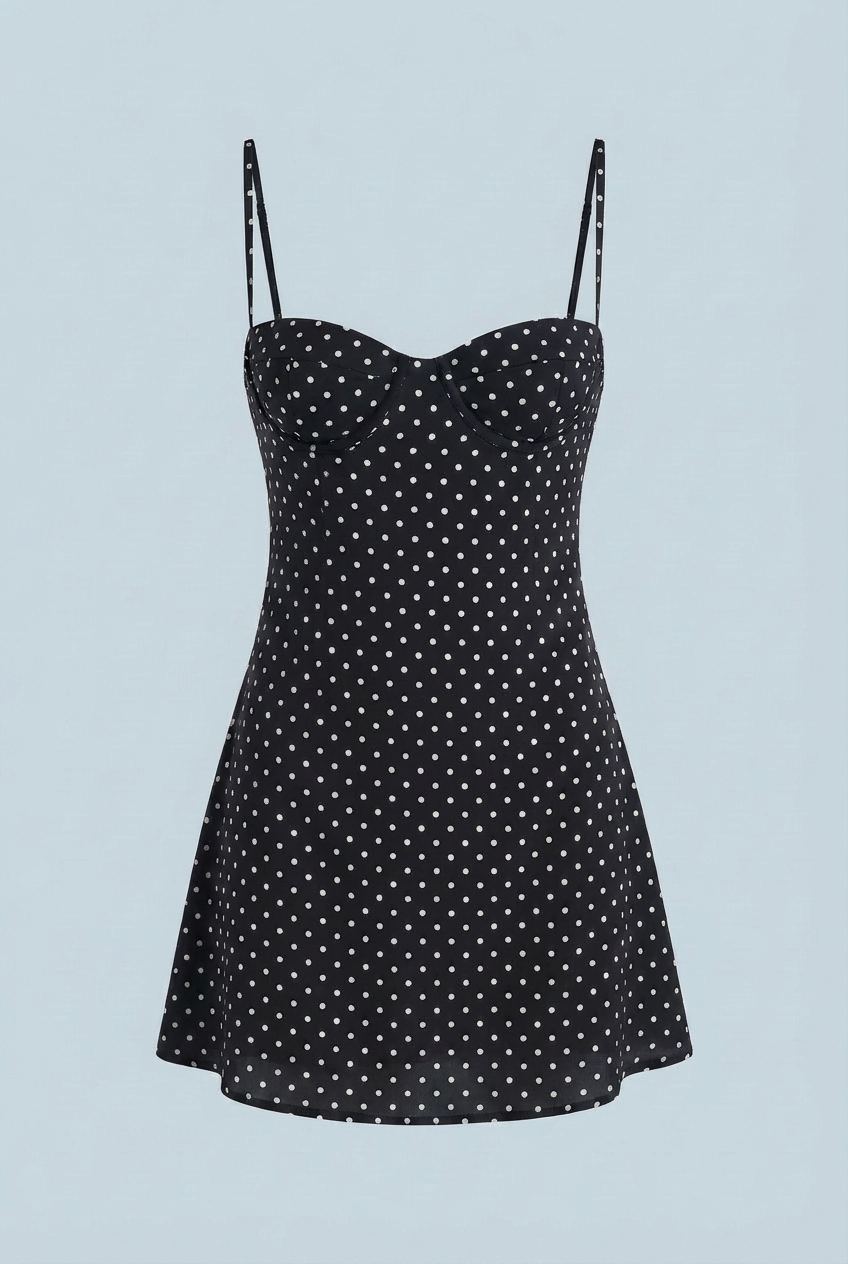 open back polka dot dress Victoria | Elegant Open-Back Mini with Frill length skirt Sizing Tencel Denim Dress with Cloth Size:L spring25catalog