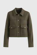 Victoria Lumina Wear elegant army green jacket with classic button closure, stylish and tailored for a sophisticated look.