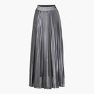 Elegant gold pleated maxi skirt for women by Lumina Wear, featuring flowing fabric and a stylish design.