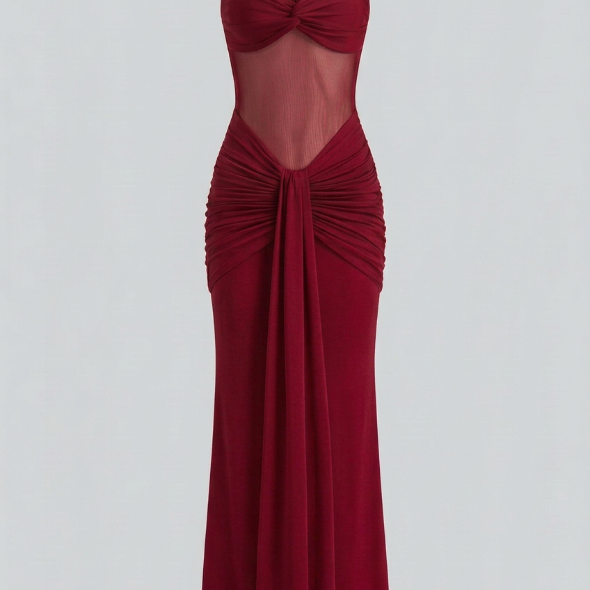 Victoria Red Color Victoria | Elegant Red Drape Maxi Dress for Effortless Style - Lumina