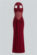 Elegant red Victoria maxi dress by Lumina Wear featuring a flowing drape and stylish silhouette for sophisticated look.