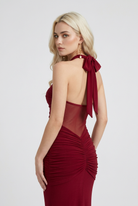 Lumina Wear Victoria red drape maxi dress with elegant flowy fabric and stylish design, perfect for effortless style.
