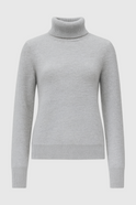 Lumina Wear Victoria gray slim fit turtleneck sweater with velvety texture, showcasing a cozy, stylish knit design.