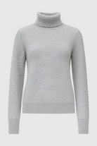 Lumina Wear Victoria gray slim fit turtleneck sweater with velvety texture, showcasing a stylish and cozy sweater for women.