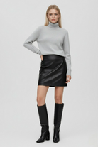 Lumina Wear Victoria gray slim fit turtleneck sweater with velvety texture, showcasing a stylish and cozy sweater for women.