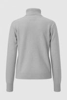 Lumina Wear Victoria gray slim fit turtleneck sweater with velvety texture, stylish and cozy women's sweater in soft gray.