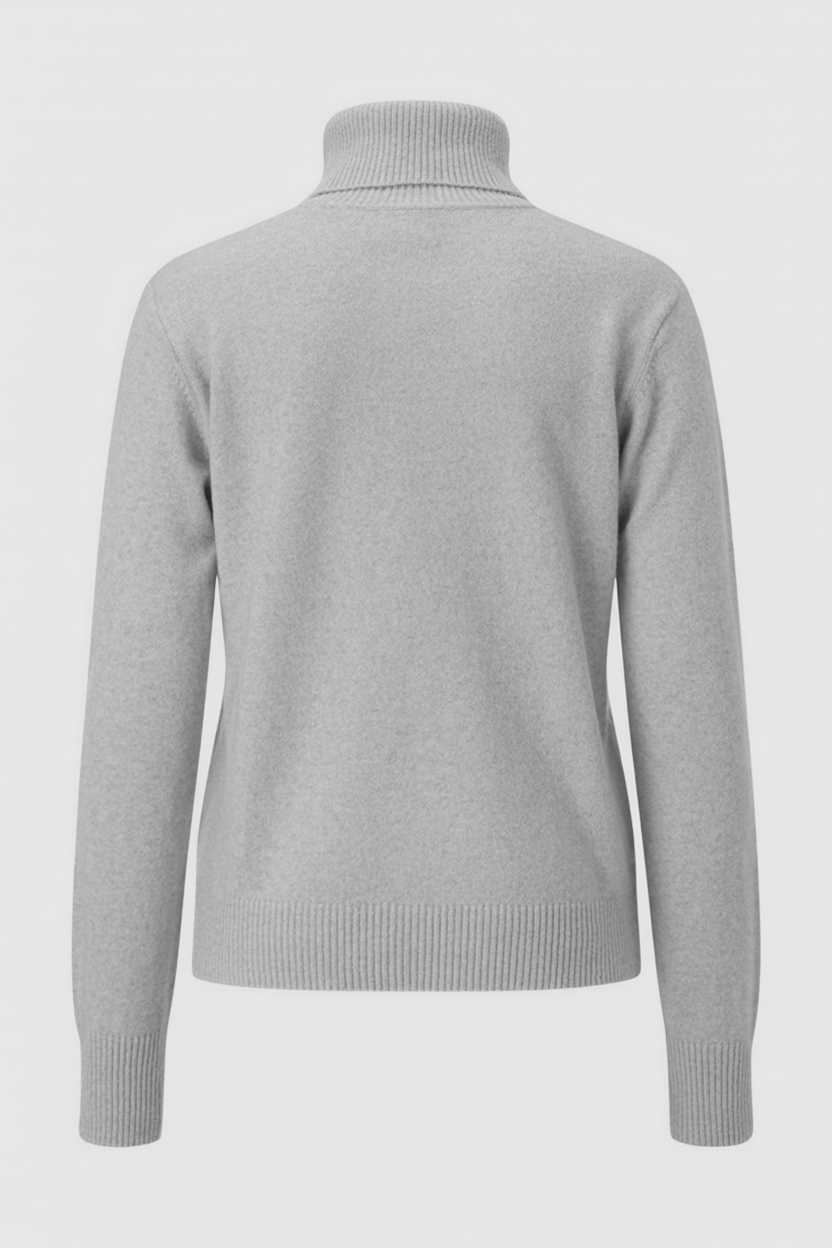 Lumina Wear Victoria gray slim fit turtleneck sweater with velvety texture, stylish and cozy women's sweater in soft gray.