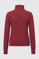 Lumina Wear Victoria Burgundy Slim Fit Turtleneck Sweater, close-up of stylish knit fabric and fitted design.