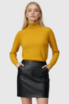 Grey Victoria Lumina Wear slim fit turtleneck sweater, close-up of the elegant, snug sweater with high neckline.
