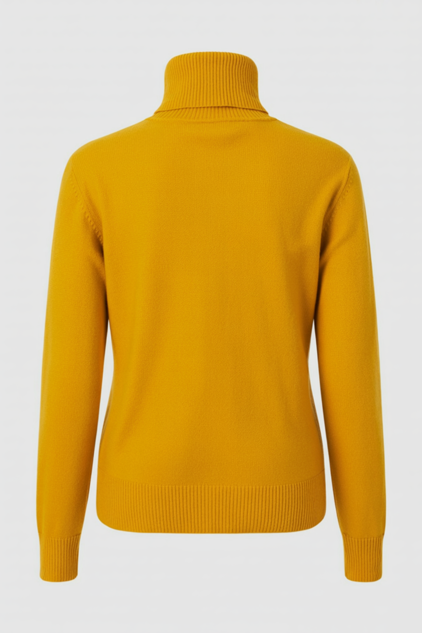 Grey Victoria Lumina Wear slim fit turtleneck sweater, close-up of stylish knit fabric and cozy collar.