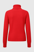 Lumina Wear Victoria elegant slim red turtleneck sweater with velvety finish, showcasing a fitted design and cozy fabric.