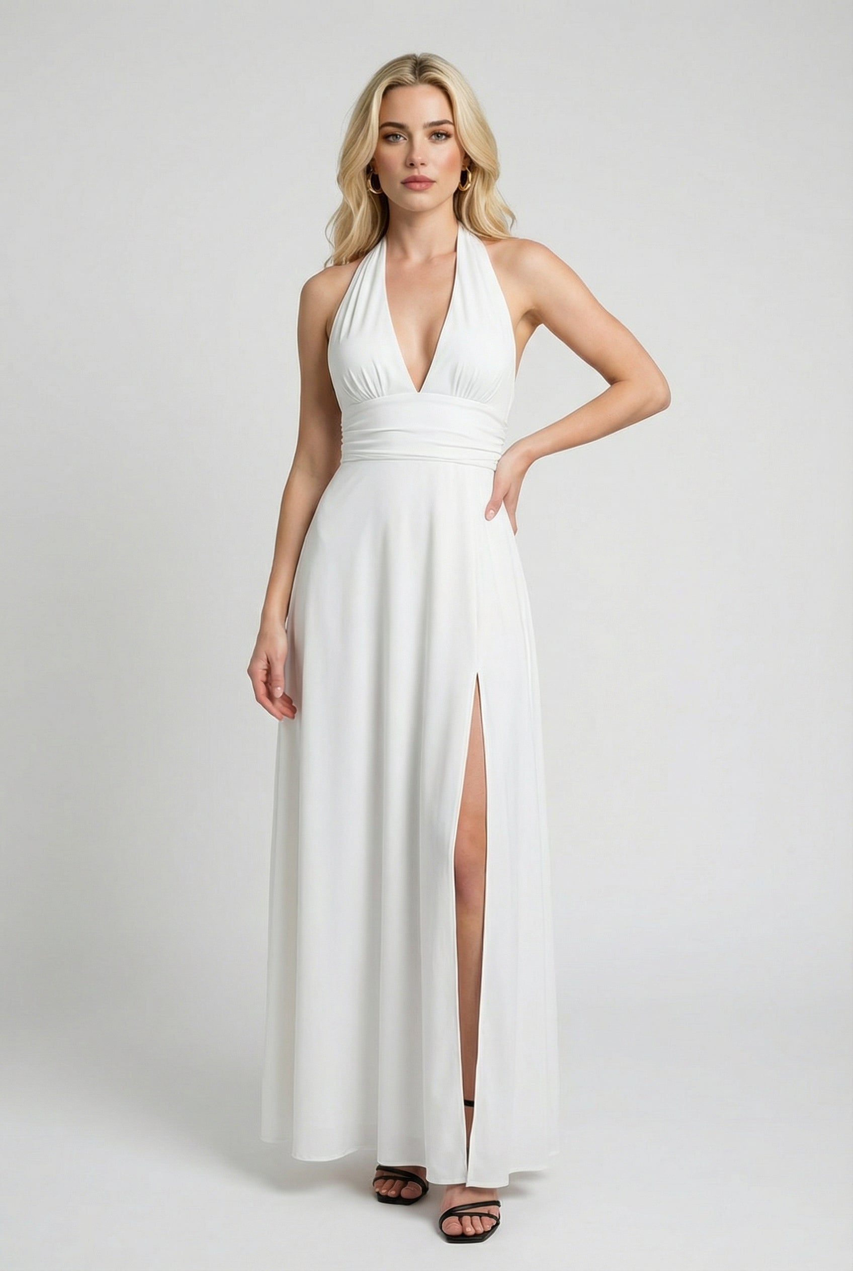 Elegant white backless summer dress by Lumina Wear featuring a flattering silhouette and stylish design.