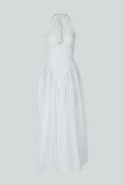 Elegant white midi dress by Lumina Wear featuring a tailored fit and sophisticated design, perfect for formal occasions.