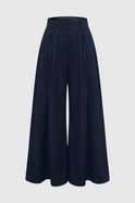 Navy blue Victoria wide-leg trousers by Lumina Wear featuring stretch fabric and elegant, comfortable fit.