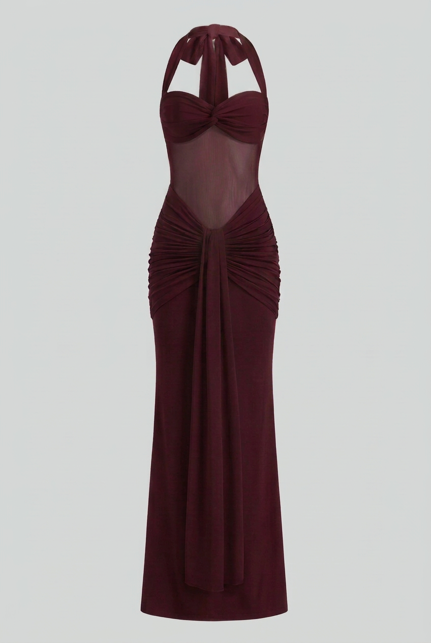 Elegant wine red cocktail dress by Lumina Wear featuring a flattering silhouette, perfect for formal occasions.