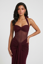 Elegant wine red cocktail dress by Lumina Wear featuring a flattering silhouette, perfect for formal occasions and evening wear.