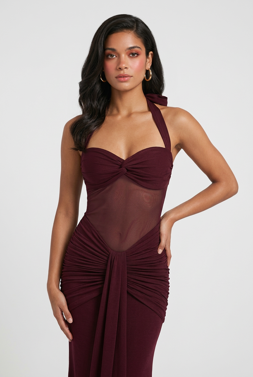 Elegant wine red cocktail dress by Lumina Wear featuring a flattering silhouette, perfect for formal occasions and evening wear.