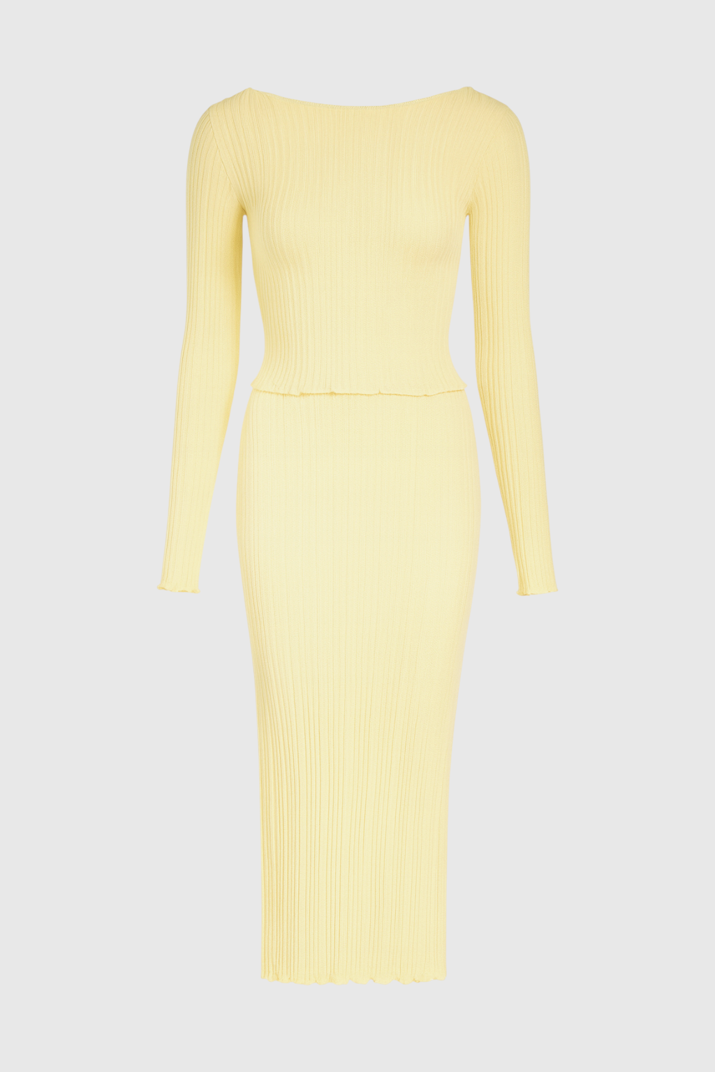 Elegant yellow knitted maxi skirt set with slim fit from Lumina Wear, featuring a stylish and comfortable design.