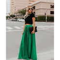 Brown Victoria flowy long skirt with high waist from Lumina Wear, featuring a soft, flowing fabric and elegant design.