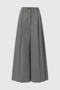 Gray Victoria high-waist palazzo pants for women by Lumina Wear, featuring a flowy, wide-leg design and relaxed fit.