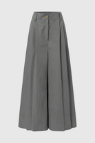 Gray Victoria Lumina high-waist palazzo pants for women, flowy and stylish, shown on a model against a plain background.