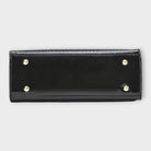 Black Victoria Lumina glossy crocodile pattern handbag with structured design, featuring top handles and elegant detailing.