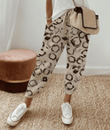 Victoria beige lightweight casual trousers by Lumina Wear with a relaxed fit and subtle print, ideal for comfortable everyday wear
