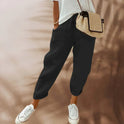 Victoria lightweight black casual pants by Lumina Wear with elastic waist, shown in beige, perfect for comfortable everyday wear.