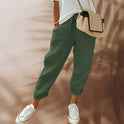 Lightweight black casual pants with elastic waist from Lumina Wear, designed for comfortable, everyday wear.