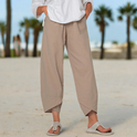 Victoria lightweight relaxed fit white trousers by Lumina Wear, casual pants with comfortable fit and breathable fabric.