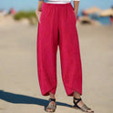 Lumina Wear Victoria lightweight relaxed fit white trousers, casual pants with khaki accents, XS size, comfortable and stylish.