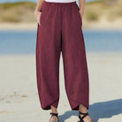 Victoria Lumina lightweight relaxed fit white casual pants, shown in khaki color, casual style, XS size, made by Lumina Wear.