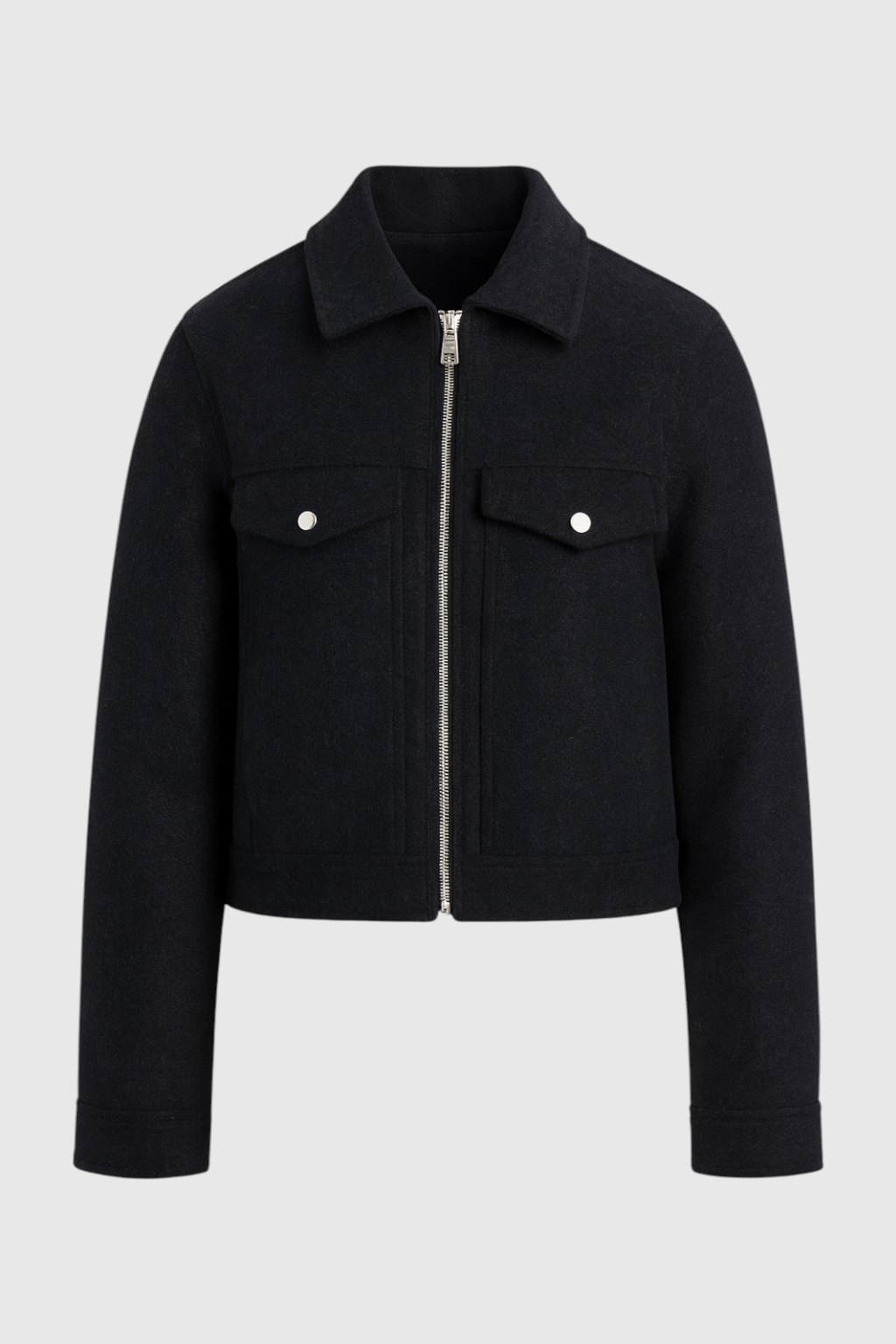 Black Victoria Lumina Wear modern cropped jacket with pockets, stylish and versatile for casual wear.