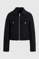 Black Victoria Lumina Wear modern cropped jacket with pockets, stylish and versatile for casual wear.