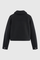 Black Victoria Lumina Wear modern cropped jacket with pockets, stylish and lightweight for casual wear.