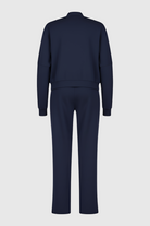 Victoria dark blue relaxed fit sweatpants and sweatshirt set with zipper accents by Lumina Wear, casual activewear ensemble.