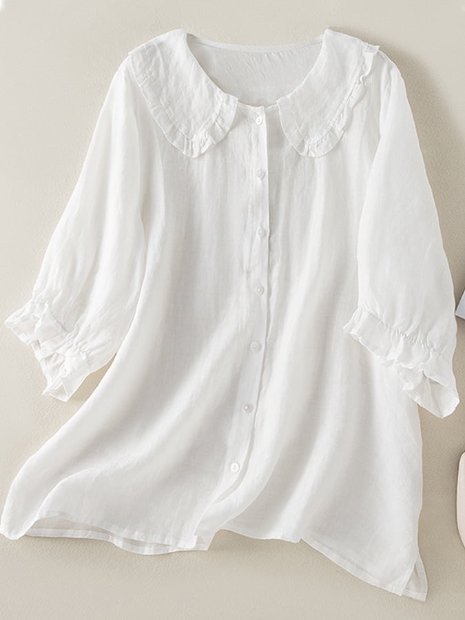Blue Victoria women's top with a relaxed fit and ruffle collar, perfect for effortless summer style by Lumina Wear.