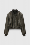 Black Victoria bomber jacket by Lumina Wear featuring retro-inspired design and modern comfort, shown on a model.