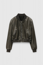 Black Victoria retro-inspired bomber jacket by Lumina Wear, featuring modern comfort and classic design details.
