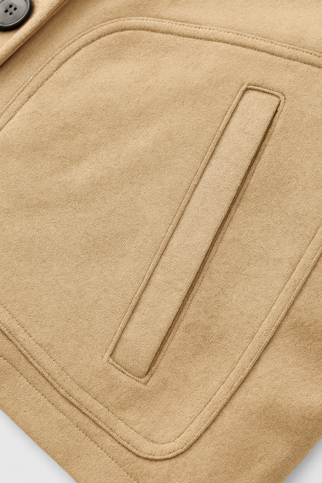 Victoria retro-inspired short jacket by Lumina Wear, khaki color with button closure, stylish women's jacket.