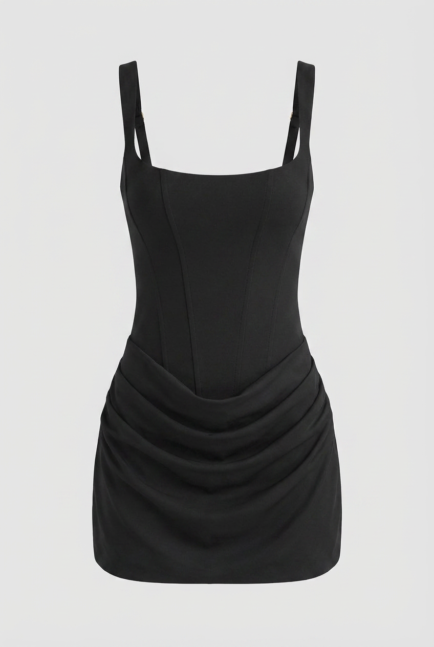 Victoria | Sculpted Black Mini Dress with Hourglass Fit