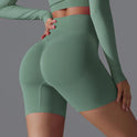 Olive green Victoria Lumina Wear seamless high-waisted training shorts for women, designed for activewear and workout comfort.