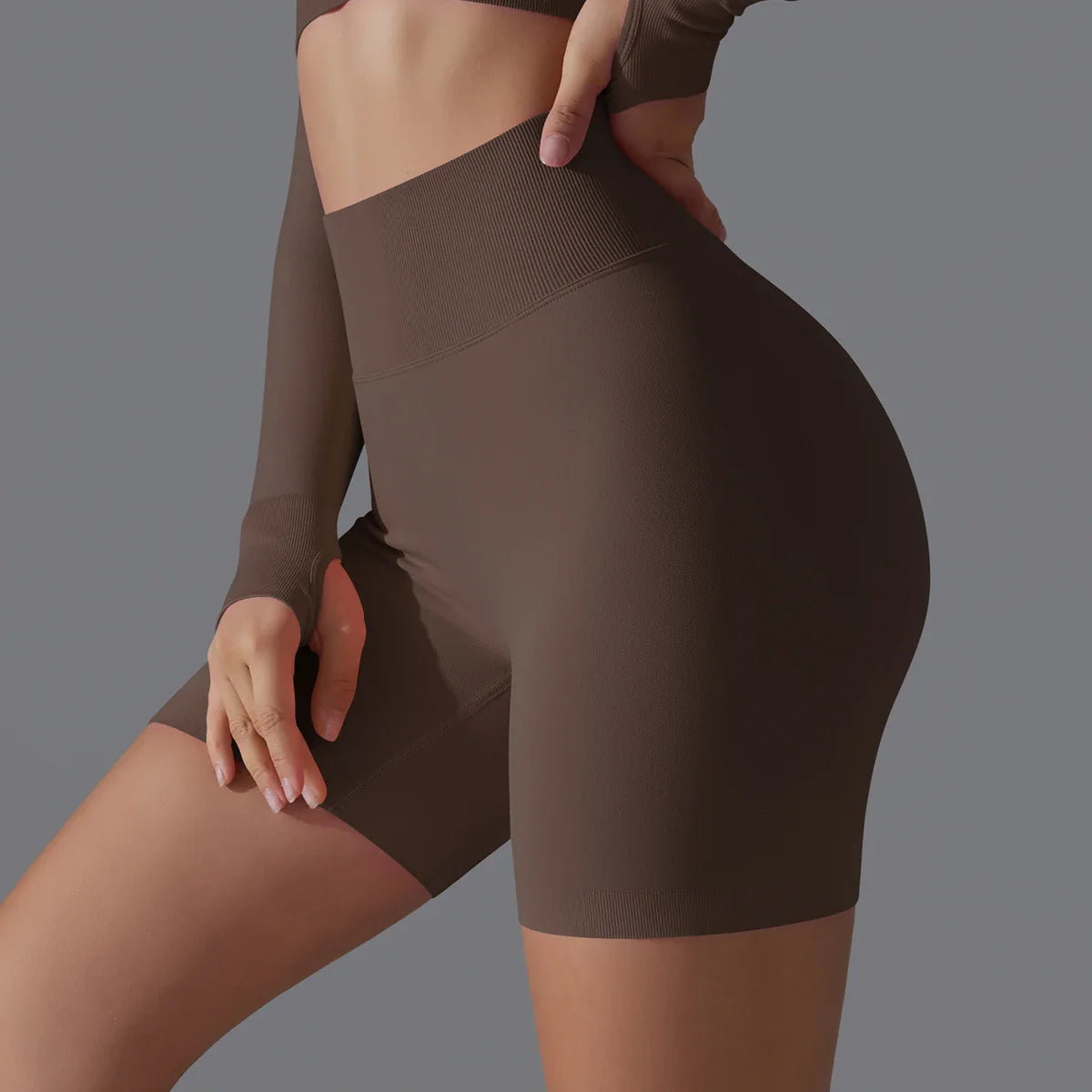 Victoria seamless high-waisted training shorts by Lumina Wear in olive, designed for women’s activewear and fitness workouts.