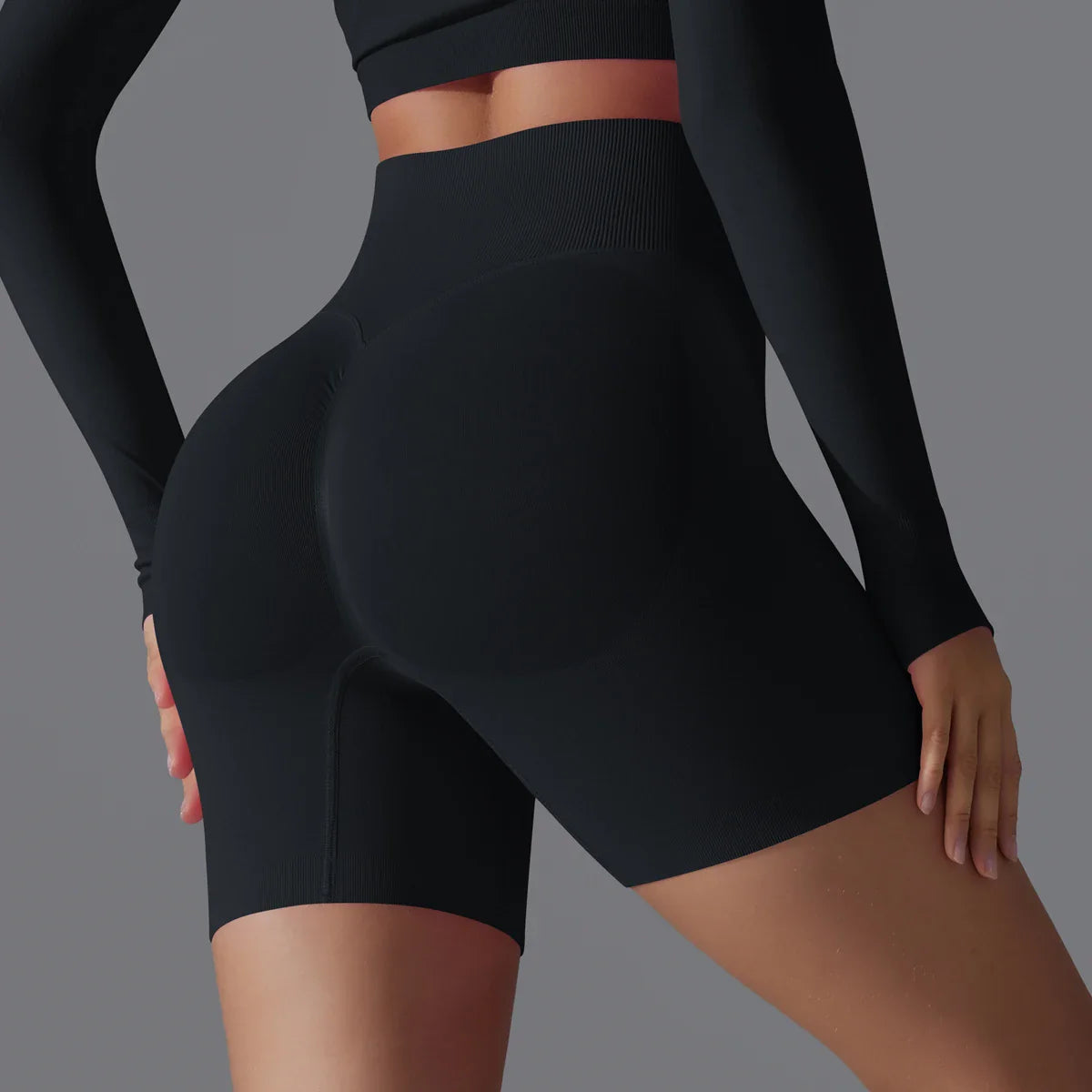 Victoria seamless high-waisted training shorts from Lumina Wear, olive green women’s activewear for workout and active lifestyle.
