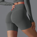 Olive green Victoria Lumina Wear seamless high-waisted training shorts for women, designed for activewear and gym workouts.