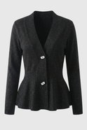 Victoria Lumina black cardigan sweater with open front, soft knit fabric, long sleeves, and relaxed fit.