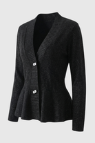 Victoria black cardigan sweater with open front design from Lumina Wear, soft knit with relaxed fit and long sleeves.