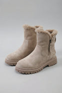 Victoria waterproof apricot boots by Lumina Wear, stylish and comfortable, shown with a side view of the ankle-high footwear.